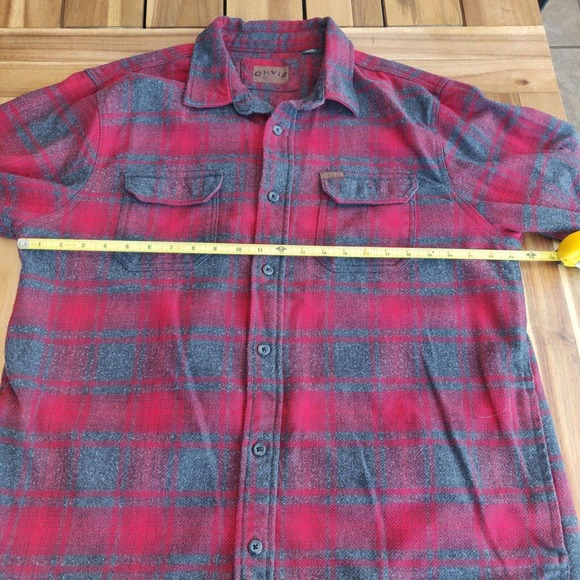 Orvis Men's Heavyweight Flannel Button-up Shirt Red Gray Plaid XL . - Picture 3 of 5